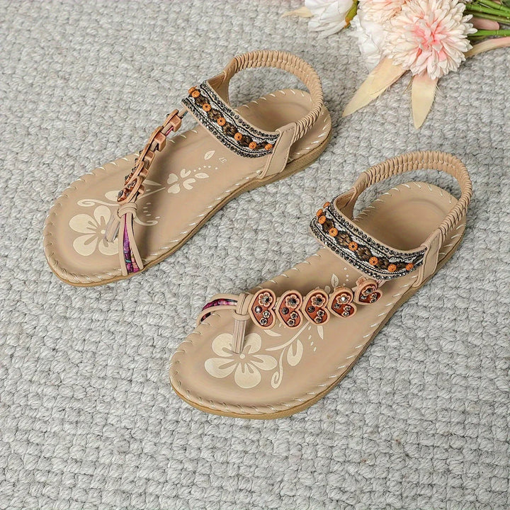 Women's Leather Bohemian Sandals with Beaded Straps for Autumn Casual Wear