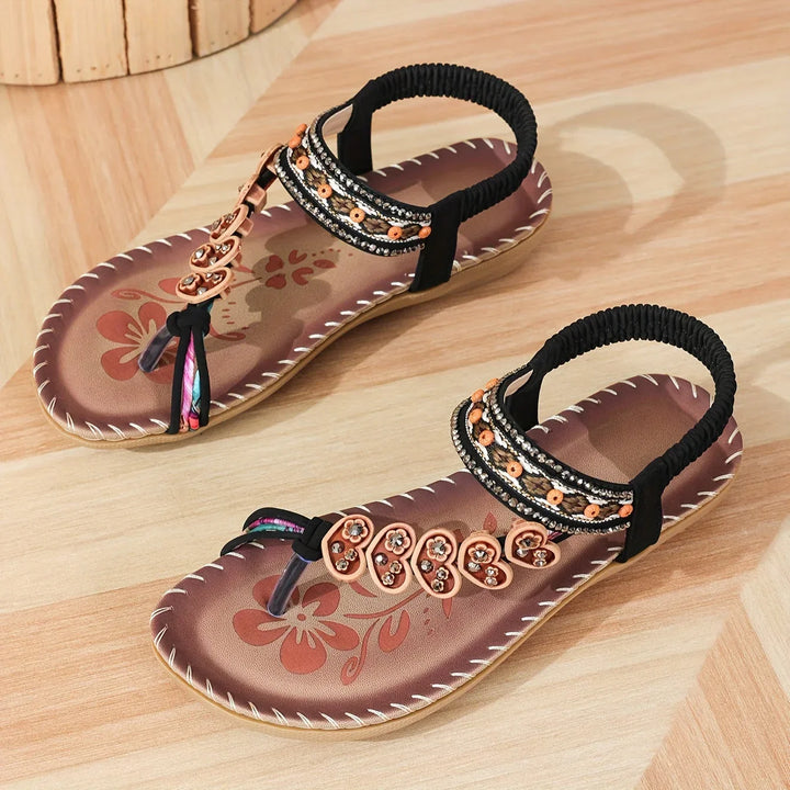 Women's Leather Bohemian Sandals with Beaded Straps for Autumn Casual Wear