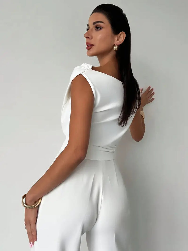 Women's Draped Shoulder Top in Cotton for Elegant Autumn Casual Wear