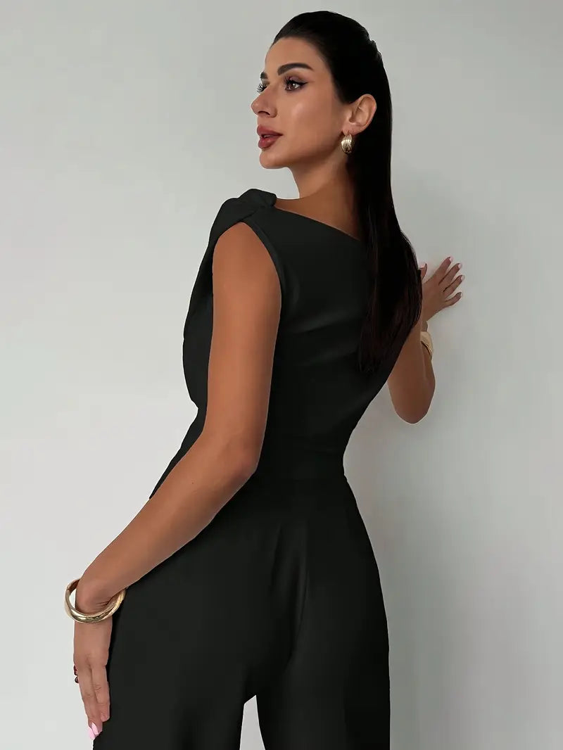 Women's Draped Shoulder Top in Cotton for Elegant Autumn Casual Wear