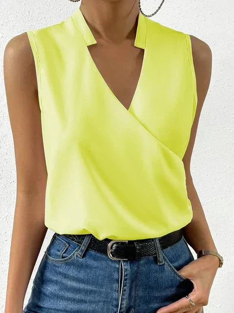 Women's Cotton V-Neck Wrap Top with Sleeveless Fluid Fit for Autumn