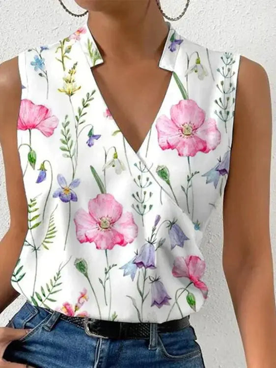 Women's Cotton V-Neck Wrap Top with Sleeveless Fluid Fit for Autumn