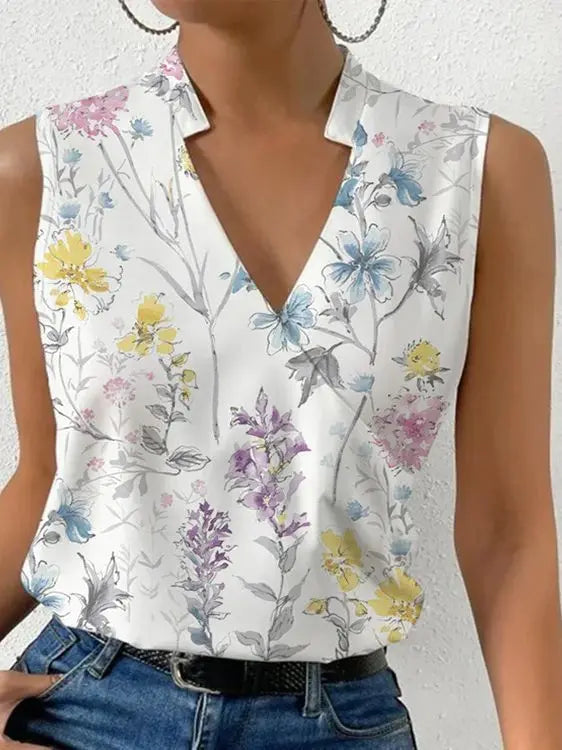 Women's Cotton V-Neck Wrap Top with Sleeveless Fluid Fit for Autumn