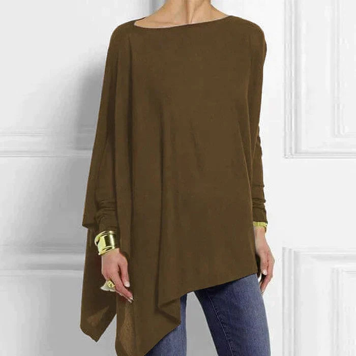 Women's Cotton Asymmetrical Tunic Top with Loose Fit for Autumn Casual Wear