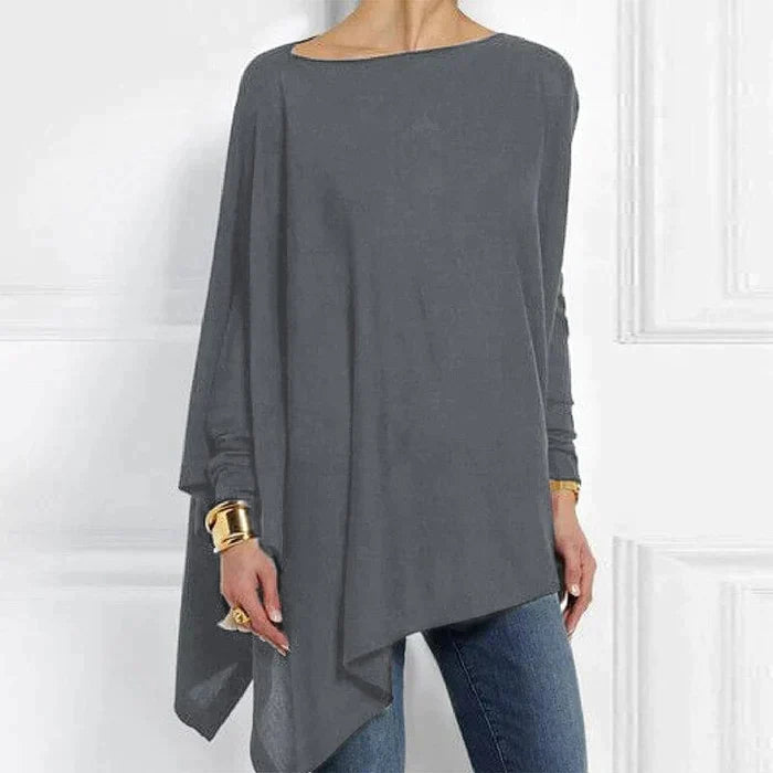 Women's Cotton Asymmetrical Tunic Top with Loose Fit for Autumn Casual Wear