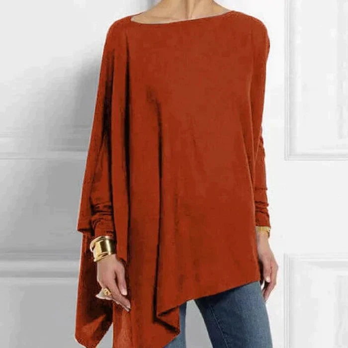 Women's Cotton Asymmetrical Tunic Top with Loose Fit for Autumn Casual Wear