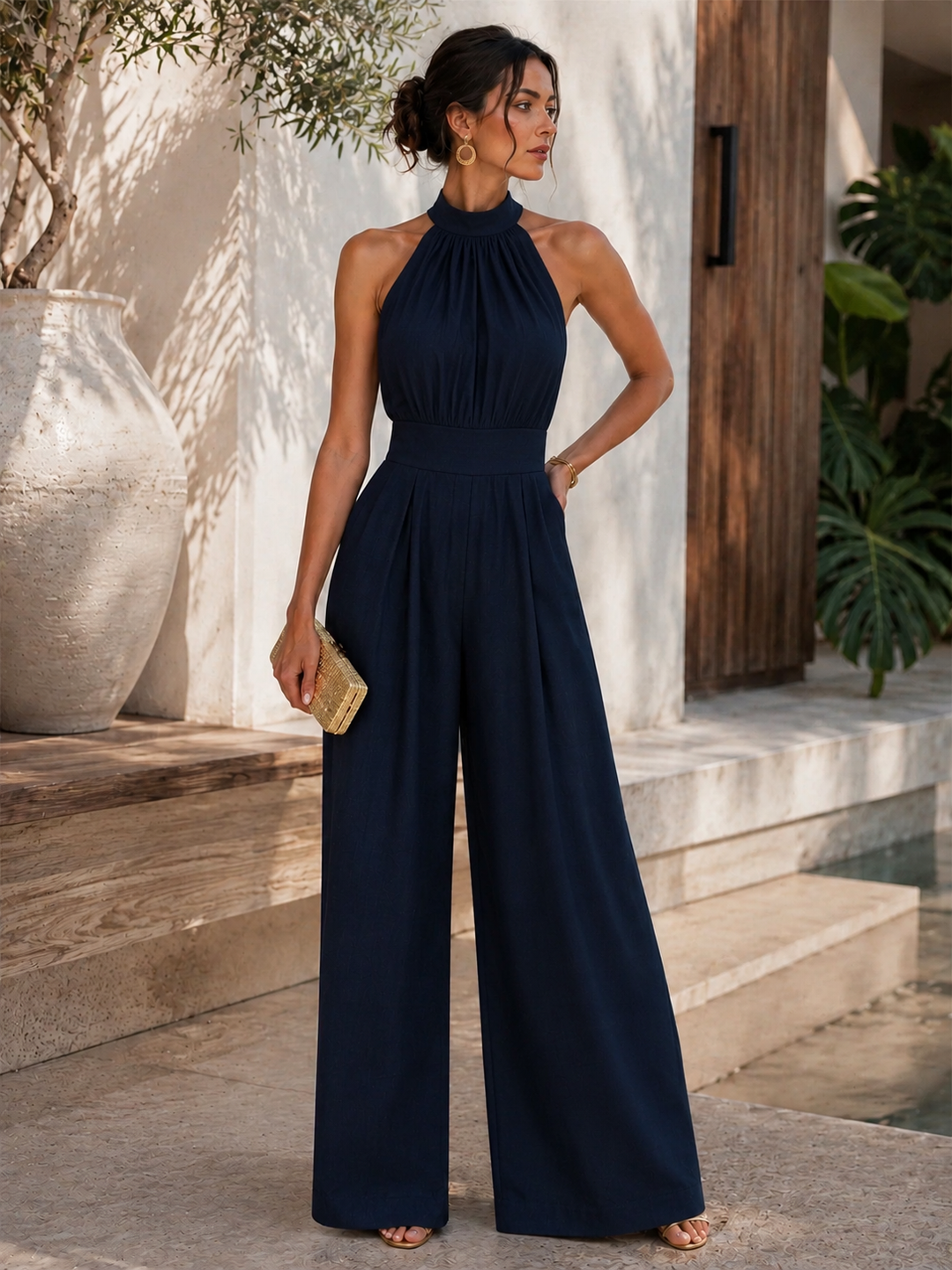 Women's Printed Linen Palazzo Pants Set Satin Autumn Outfit