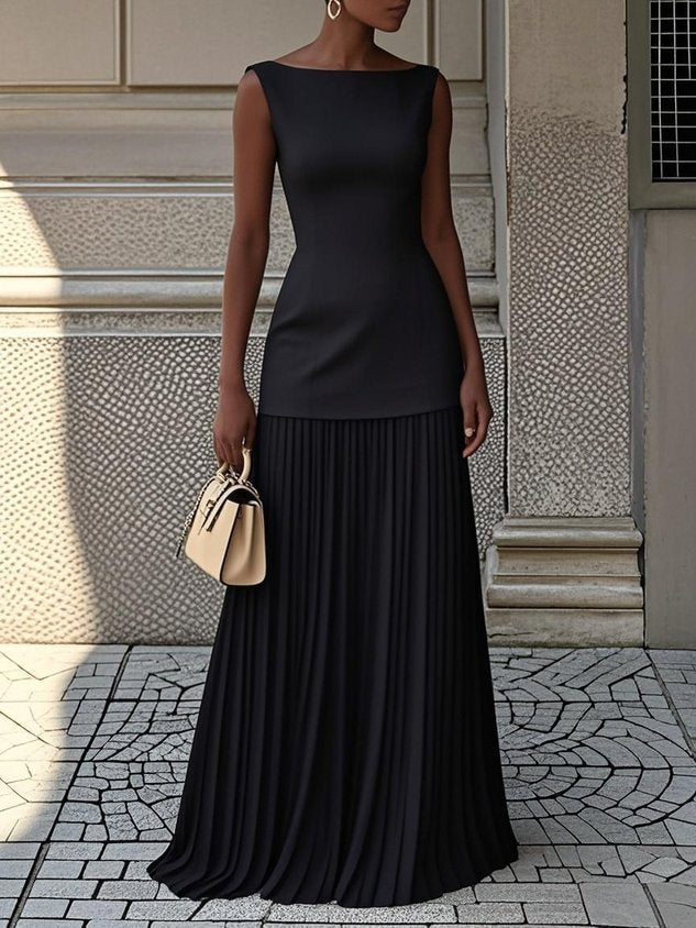 Women's Pleated Maxi Dress Autumn Elegant Formal Gown