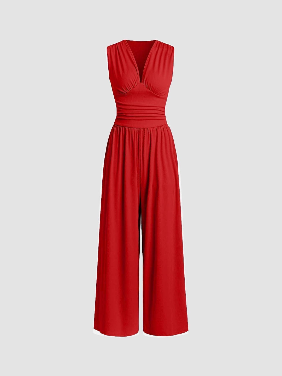 Women's Knit V-Neck Wide-Leg Jumpsuit Autumn Dressy Jumpsuit