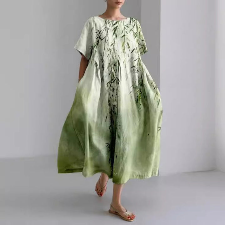 Women's Floral Maxi Dress with Cotton Linen Blend for Autumn Bohemian Style