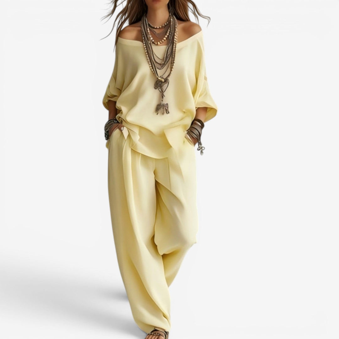Women's Bohemian Two-Piece Set Autumn Flowy Tunic Wide-Leg Set