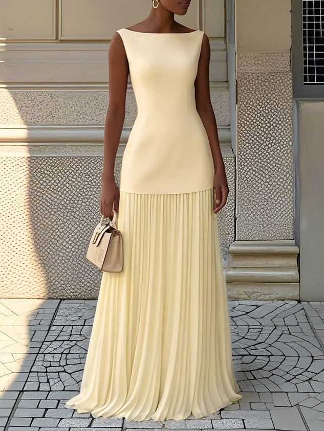 Women's Pleated Maxi Dress Autumn Elegant Formal Gown