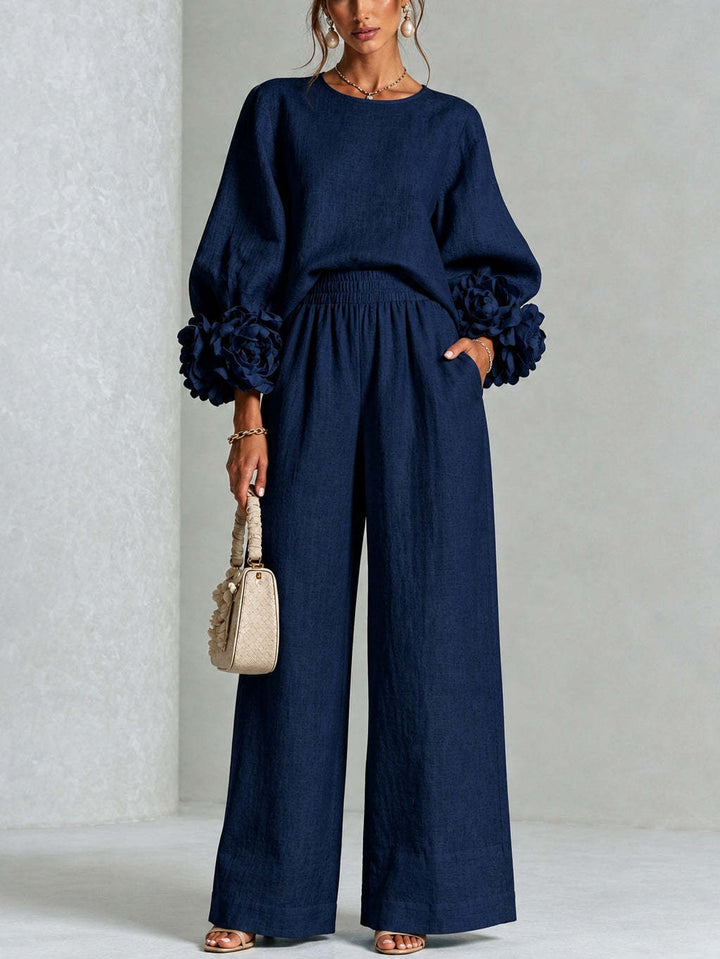Women's Cotton Blend Floral Two Piece Set Autumn Casual Suit