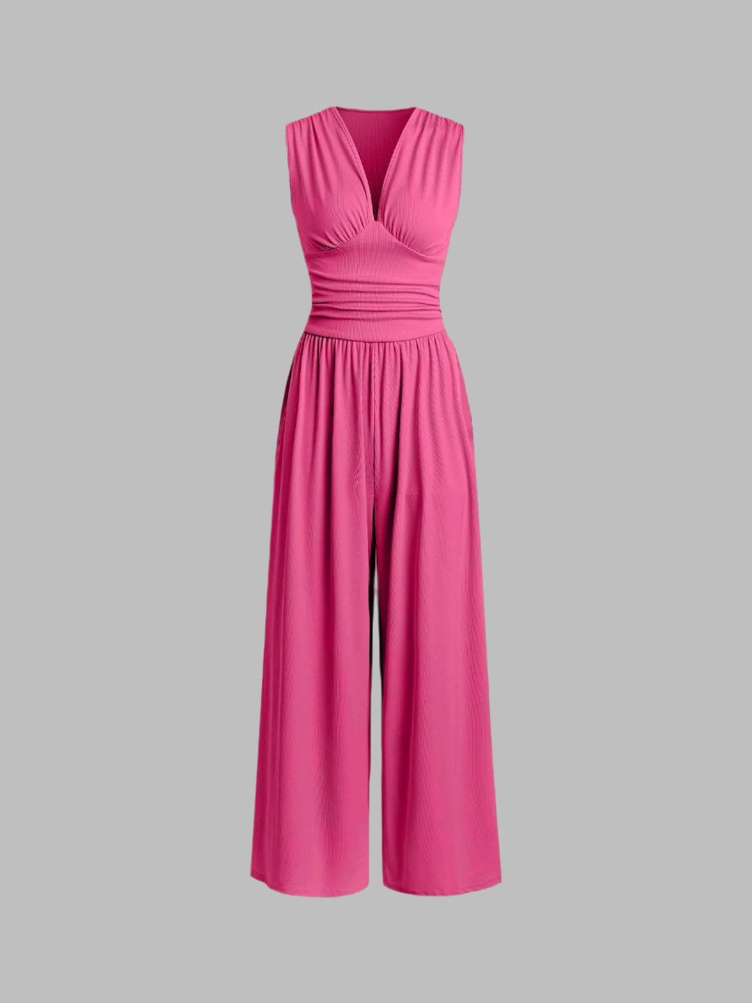 Women's Knit V-Neck Wide-Leg Jumpsuit Autumn Dressy Jumpsuit