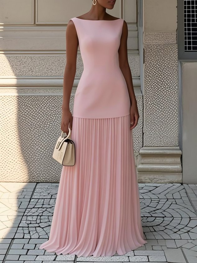 Women's Pleated Maxi Dress Autumn Elegant Formal Gown