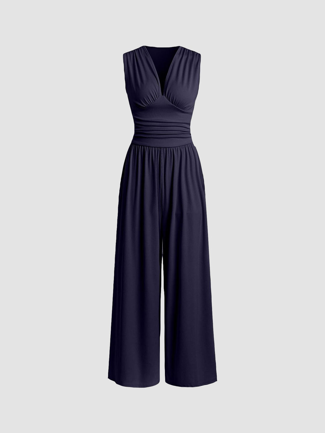 Women's Knit V-Neck Wide-Leg Jumpsuit Autumn Dressy Jumpsuit