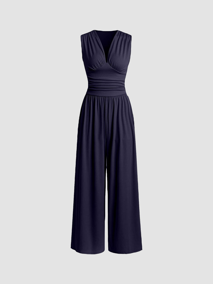 Women's Knit V-Neck Wide-Leg Jumpsuit Autumn Dressy Jumpsuit