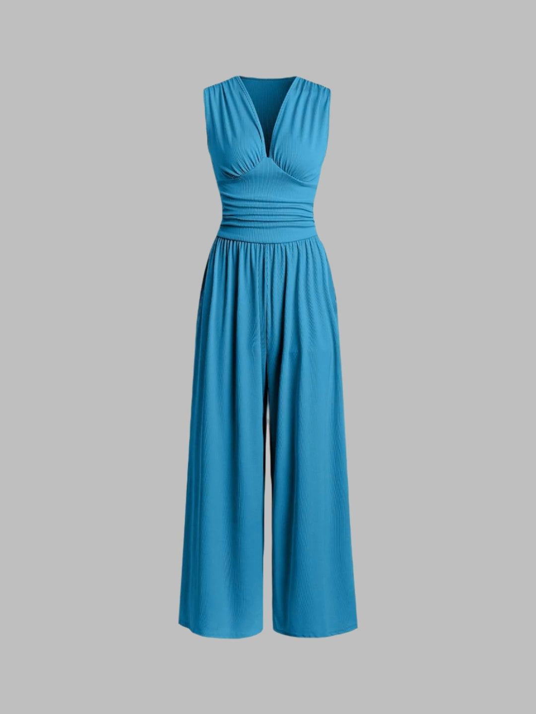Women's Knit V-Neck Wide-Leg Jumpsuit Autumn Dressy Jumpsuit
