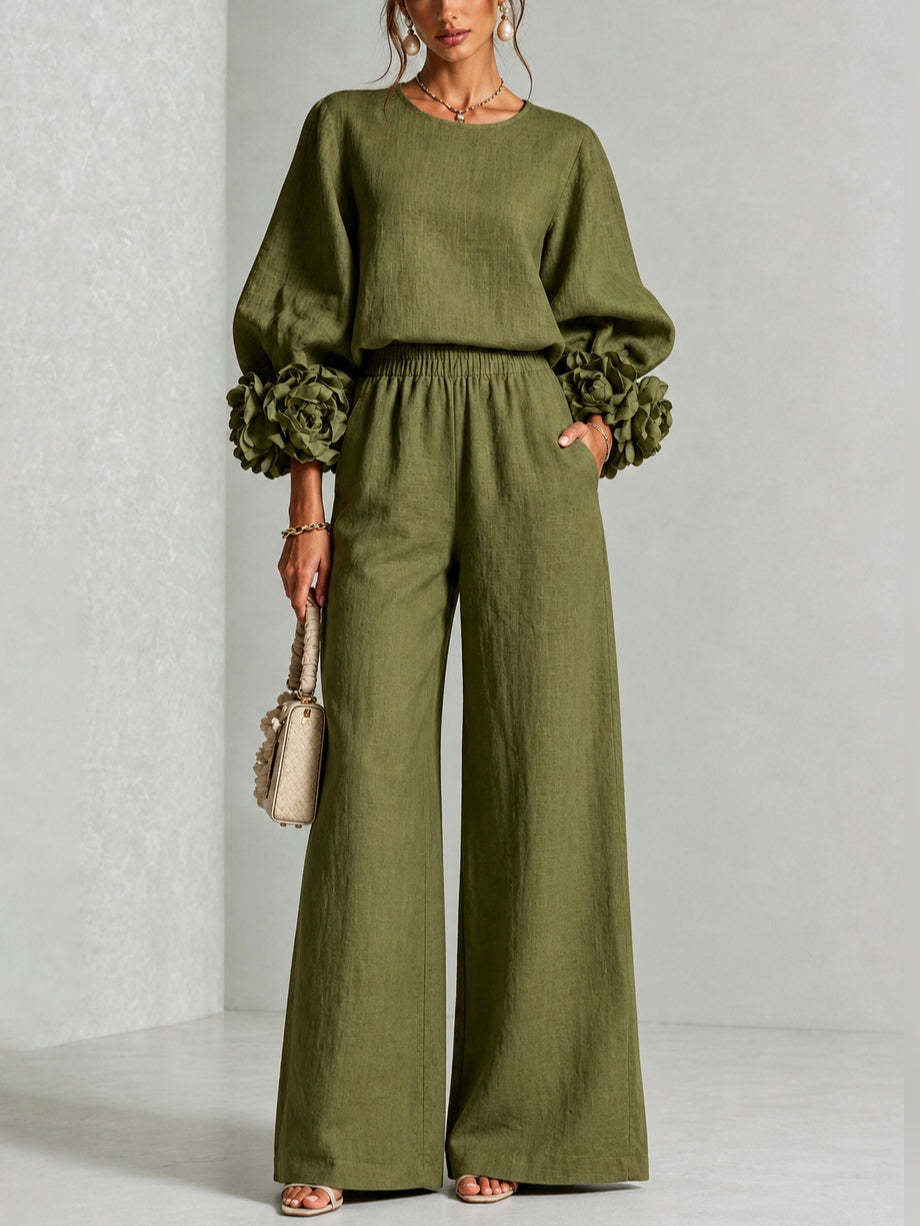 Women's Cotton Blend Floral Two Piece Set Autumn Casual Suit