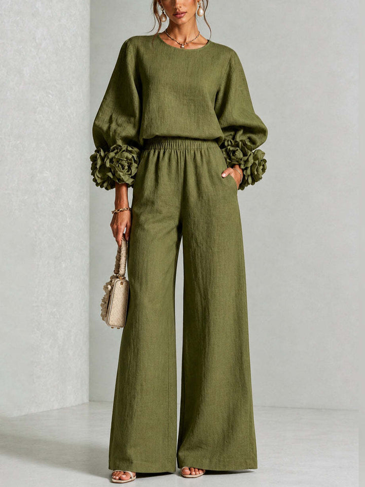 Women's Cotton Blend Floral Two Piece Set Autumn Casual Suit