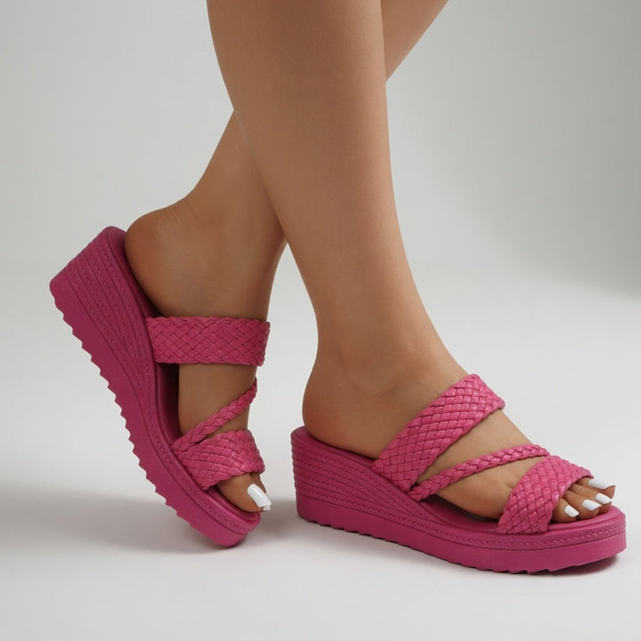 Women's Braided Platform Wedge Sandals Spring Comfortable Slip-On Slides for Everyday Wear