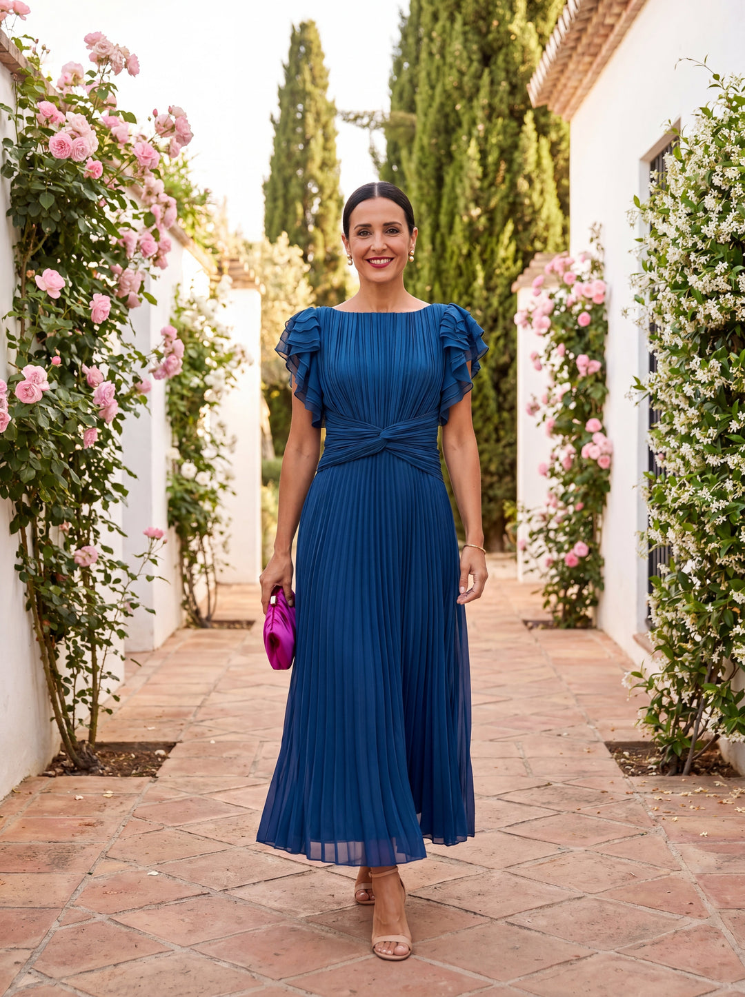 Women's Pleated Maxi Evening Dress Polyester Autumn Formal Gown