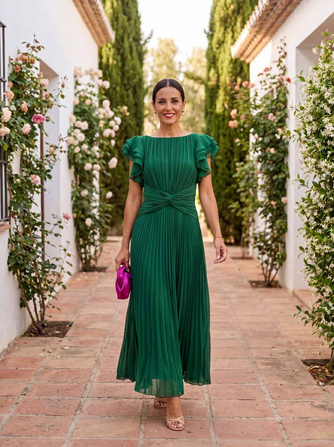 Women's Pleated Maxi Evening Dress Polyester Autumn Formal Gown