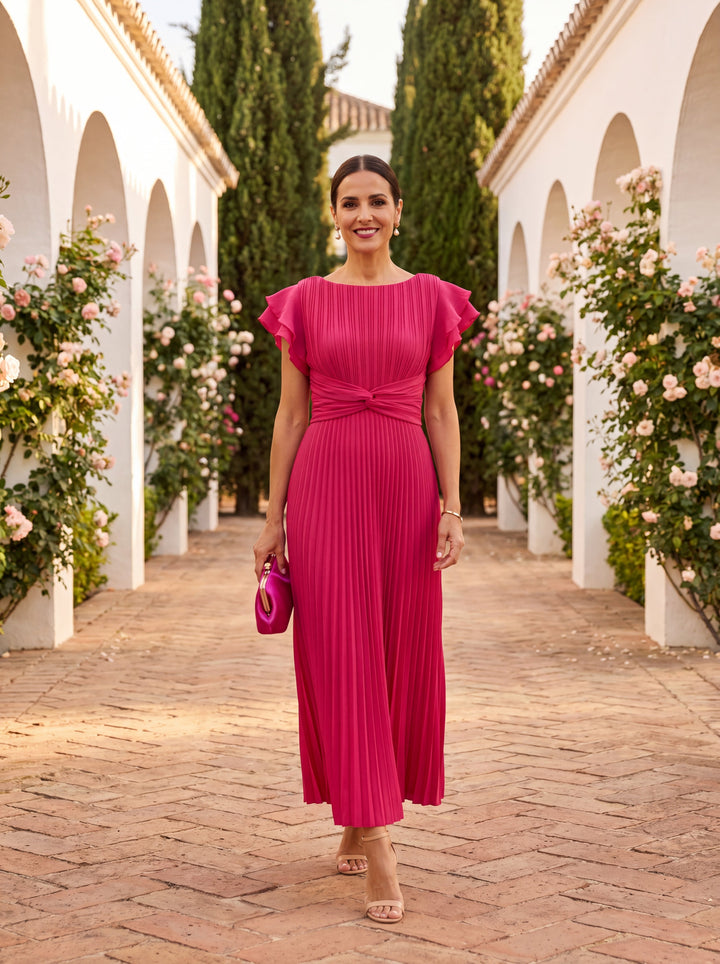 Women's Pleated Maxi Evening Dress Polyester Autumn Formal Gown
