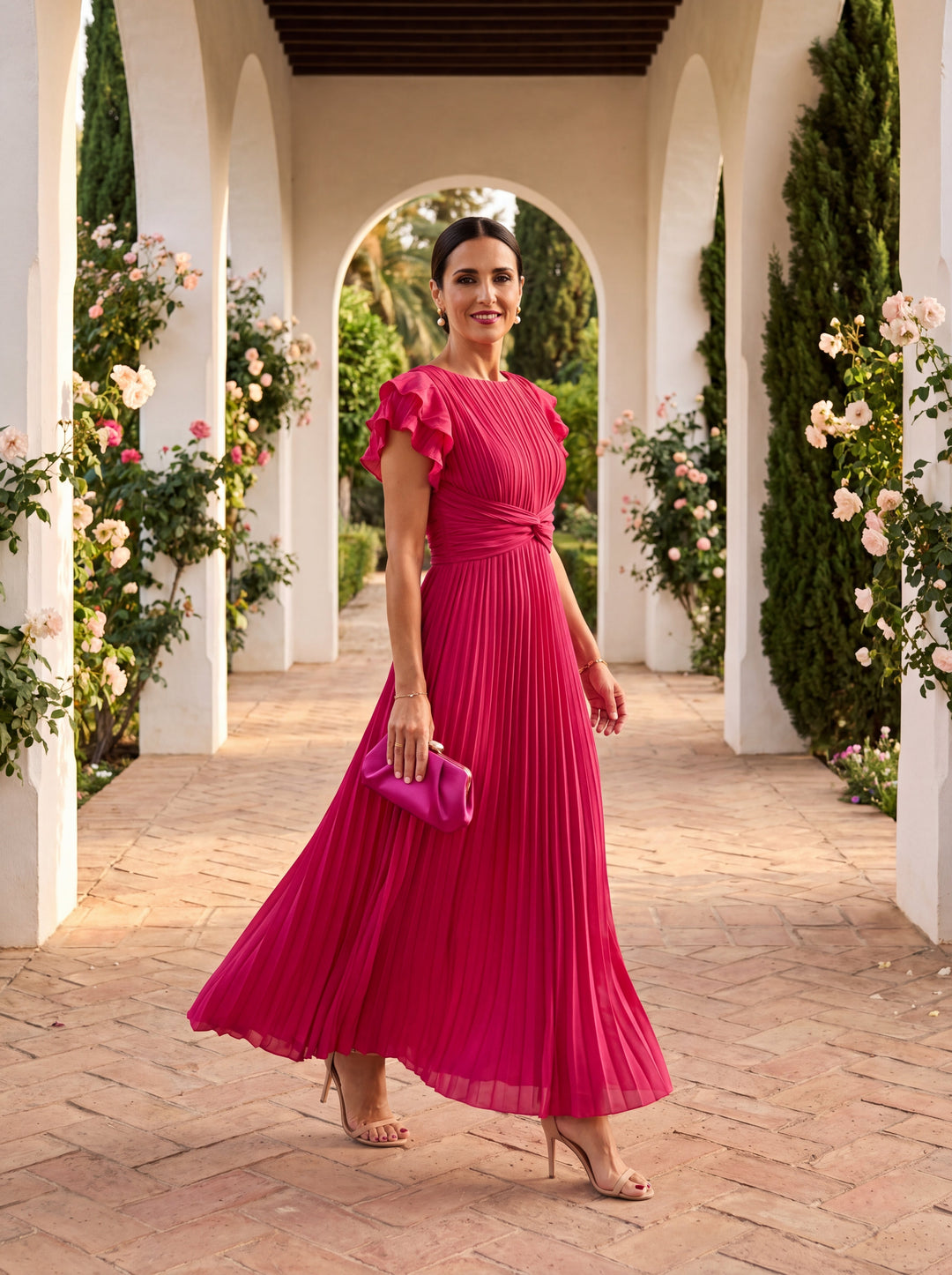Women's Pleated Maxi Evening Dress Polyester Autumn Formal Gown