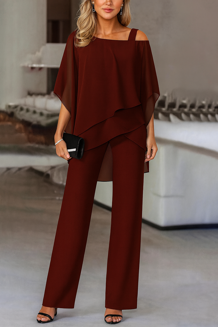 Women's Two-Piece Set with Off-Shoulder Top and Wide-Leg Pants for Autumn