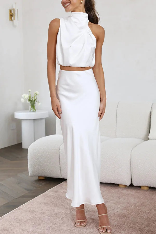 Women's Two-Piece Top and Long Skirt Set, Elegant Autumn Evening Outfit