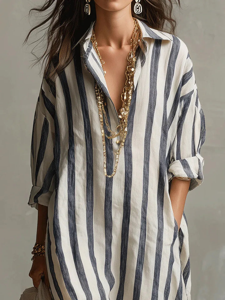 Women's Striped Long Shirt Dress Cotton Autumn Casual Outfit