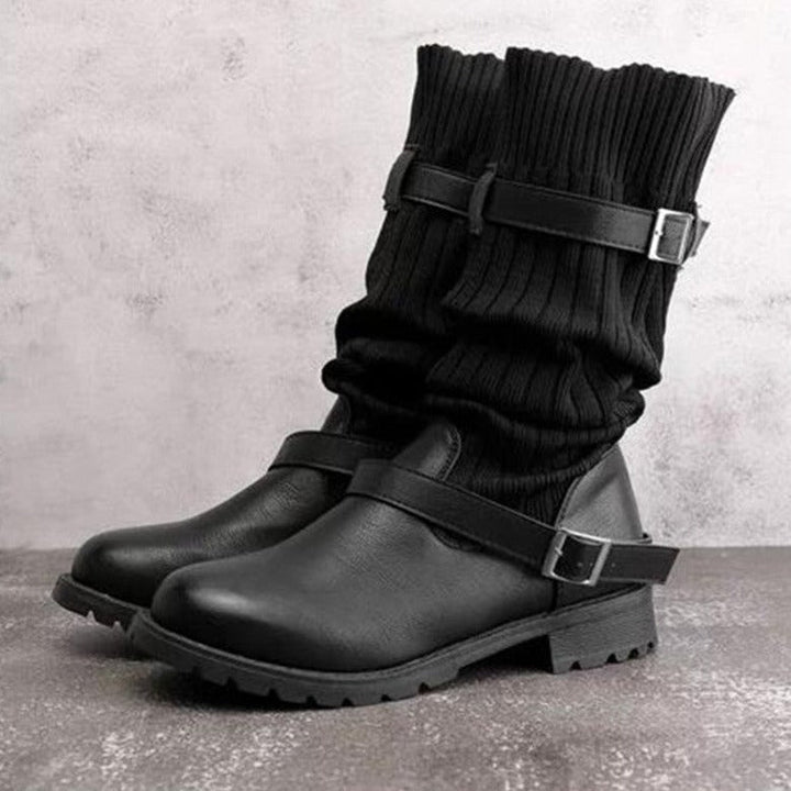 Kelly - Warm knitted wool leather boots for women