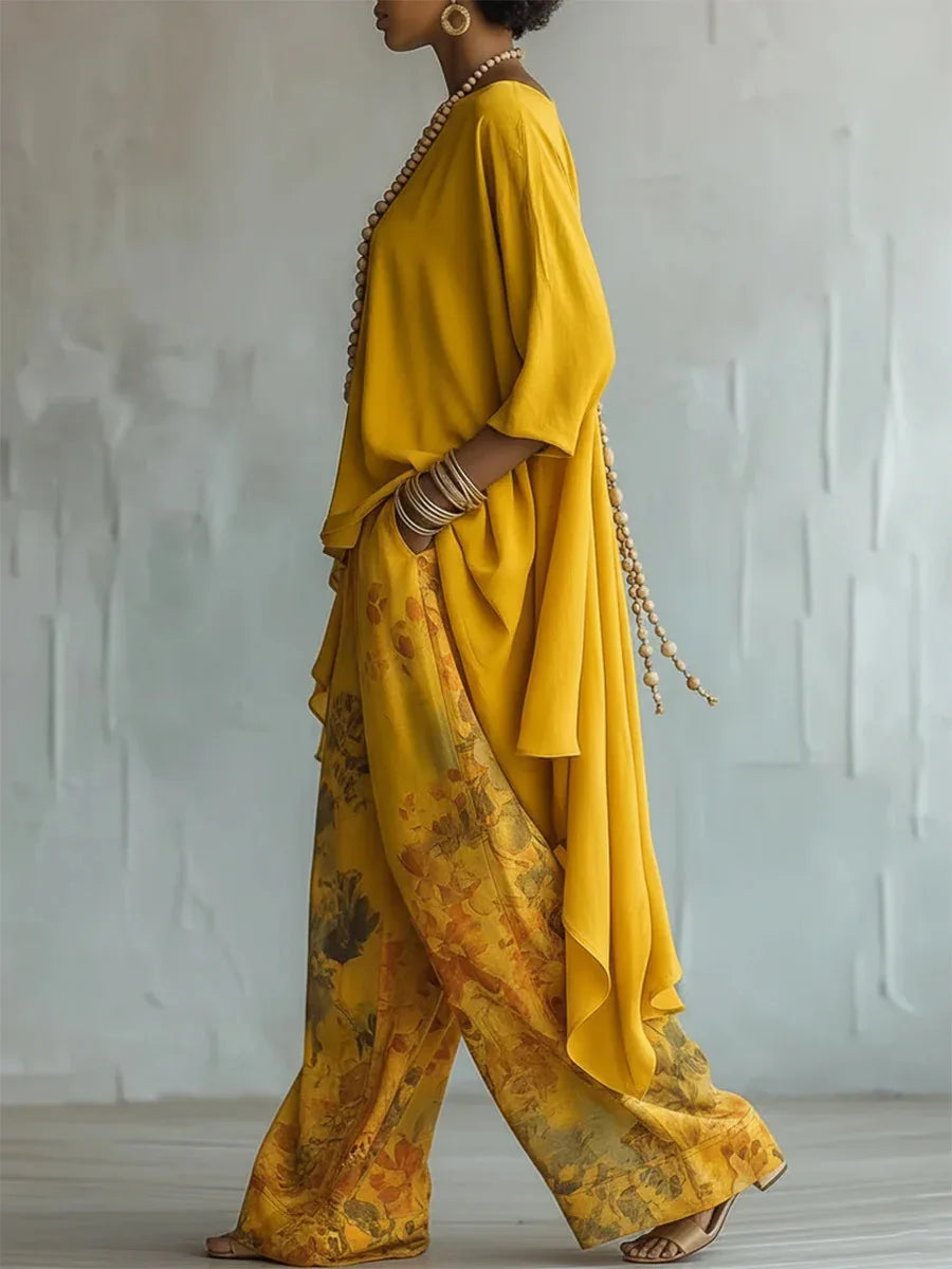 Women's Printed Set with an Asymmetric Top and Wide-Leg Pants
