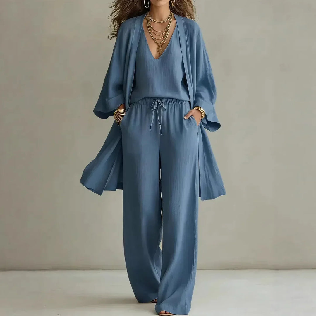 Women's Two-Piece Set with Asymmetrical Top and Wide-Leg Pants for Autumn