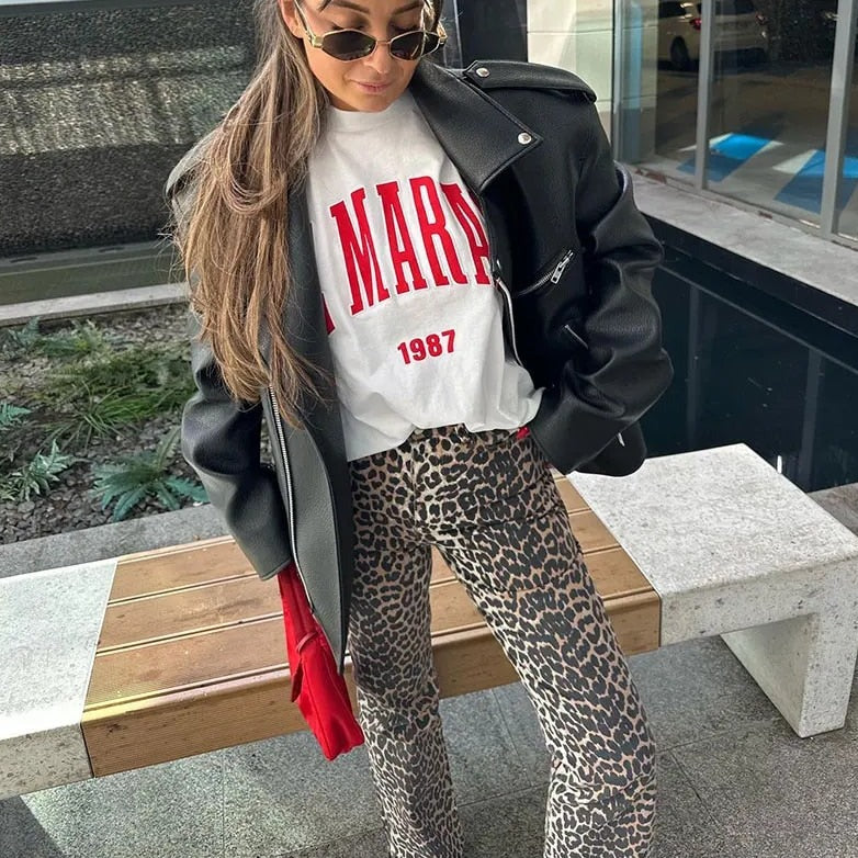 Bonnie - Retro Jeans with Stylish Leopard Print