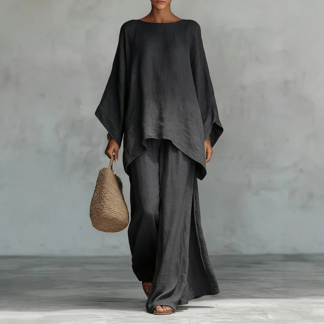 Women's Two-Piece Set with Asymmetrical Top and Wide-Leg Pants for Autumn