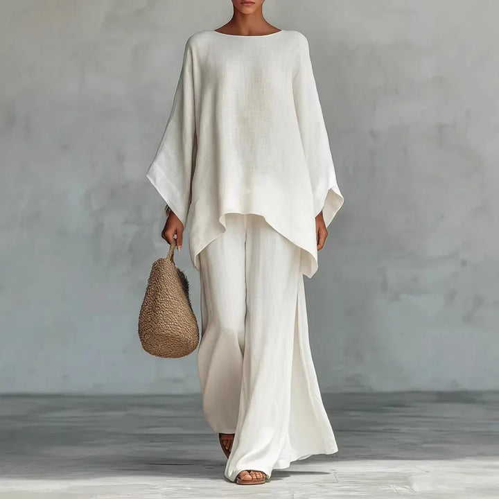 Women's Two-Piece Set with Asymmetrical Top and Wide-Leg Pants for Autumn