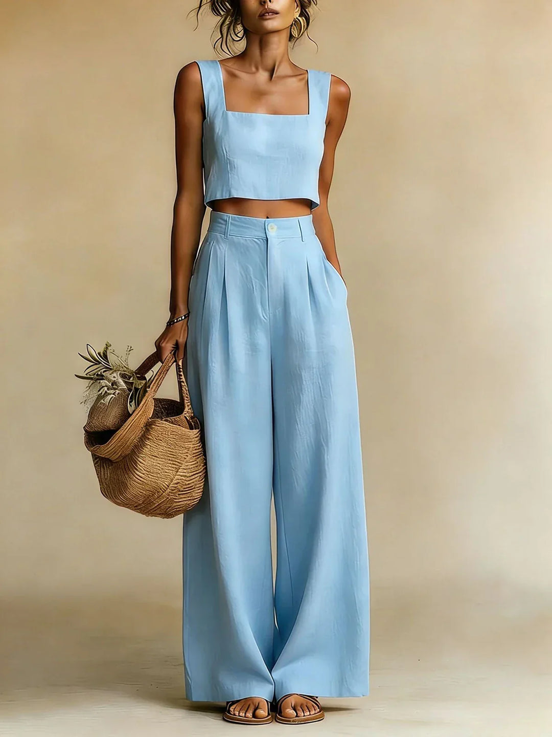 Women's Palazzo Set with Elegant Top and Flowing Pants for Autumn