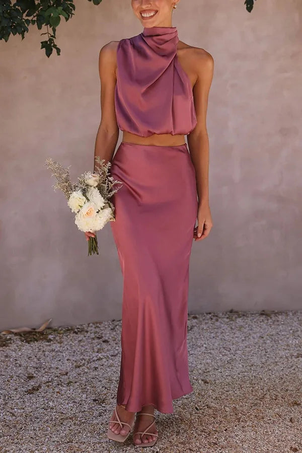 Women's Two-Piece Top and Long Skirt Set, Elegant Autumn Evening Outfit