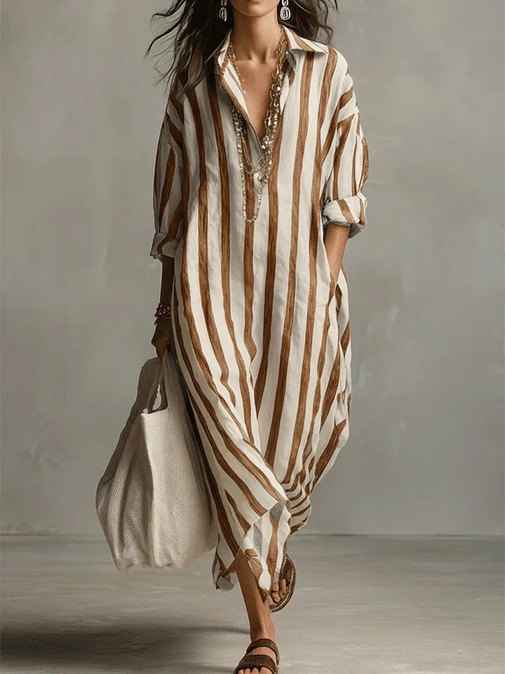 Women's Striped Long Shirt Dress Cotton Autumn Casual Outfit