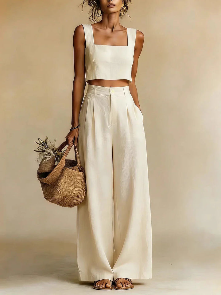 Women's Palazzo Set with Elegant Top and Flowing Pants for Autumn