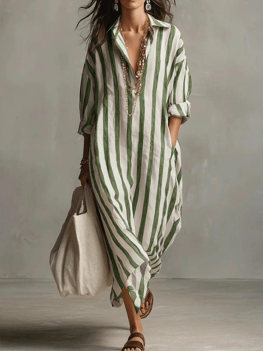 Women's Striped Long Shirt Dress Cotton Autumn Casual Outfit