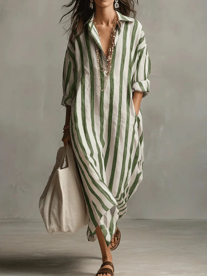 Women's Striped Long Shirt Dress Cotton Autumn Casual Outfit
