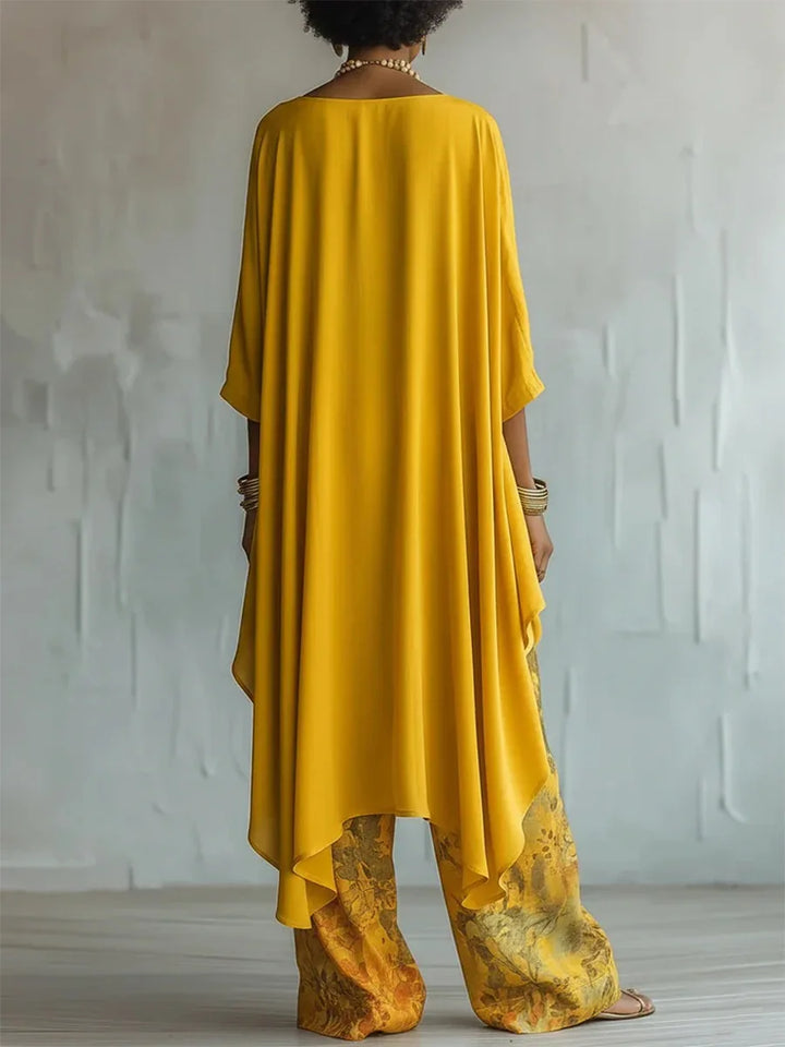 Women's Printed Set with an Asymmetric Top and Wide-Leg Pants