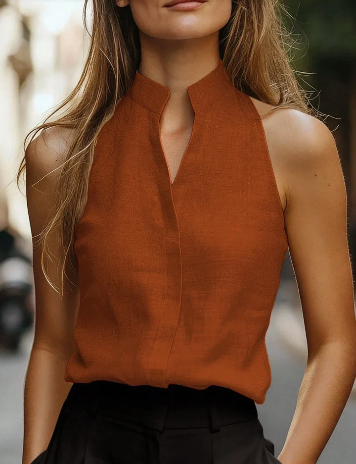 Women's Sleeveless Blouse with Round Neck Relaxed Fit for Autumn