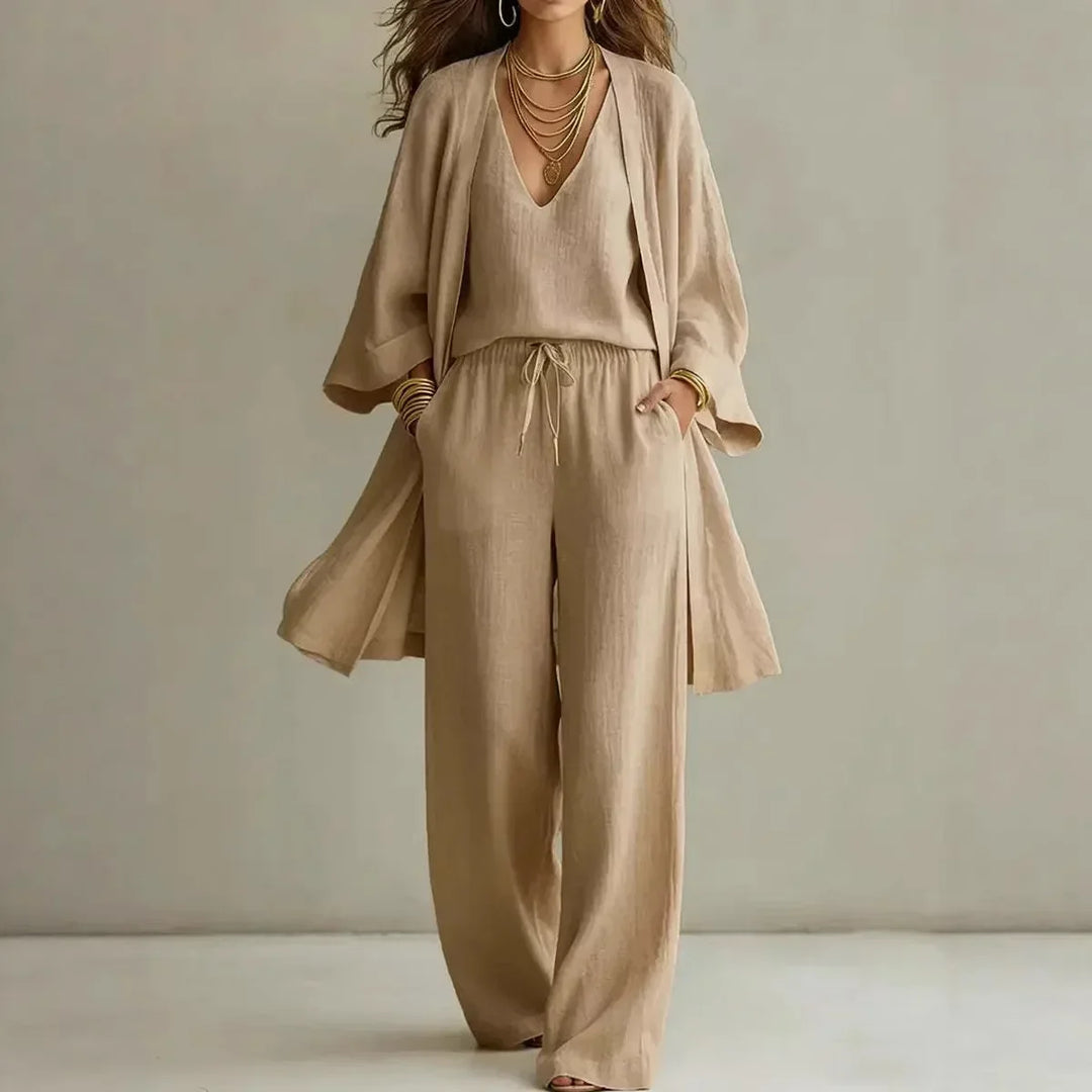 Women's Two-Piece Set with Asymmetrical Top and Wide-Leg Pants for Autumn