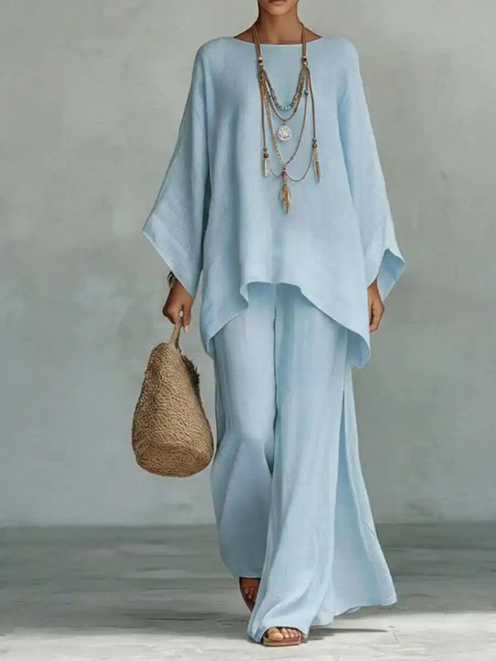 Women's Two-Piece Set with Asymmetrical Top and Wide-Leg Pants for Autumn