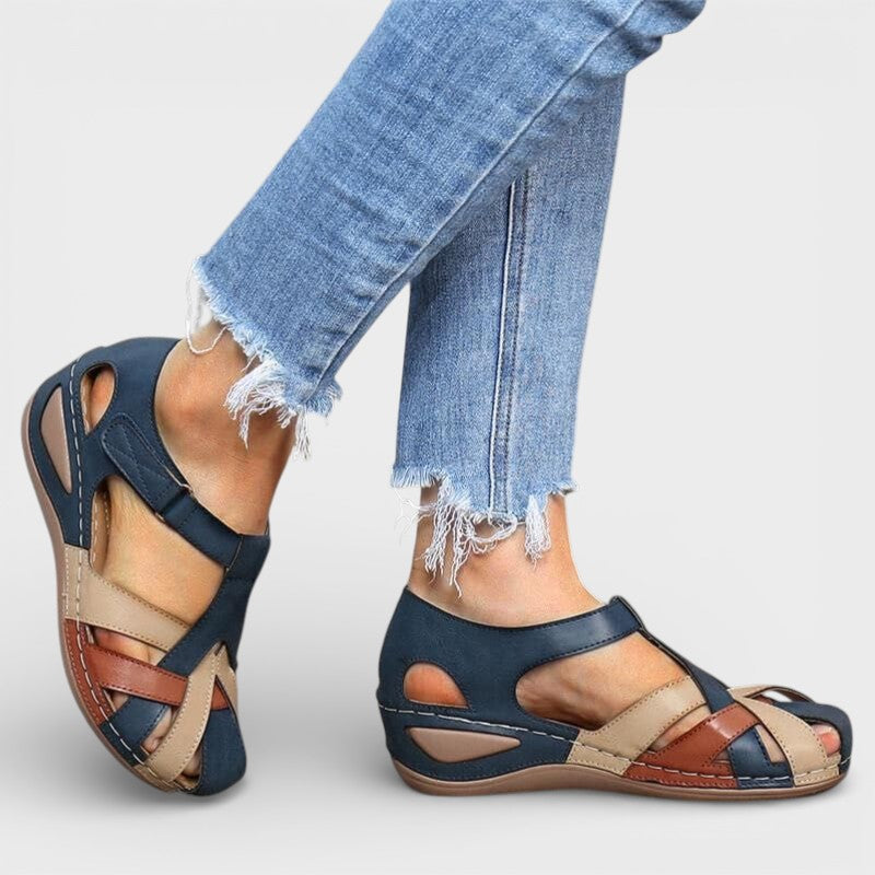 Women's Leather Sandals with Closed Toe and Crisscross Straps for Fall Walking Wear