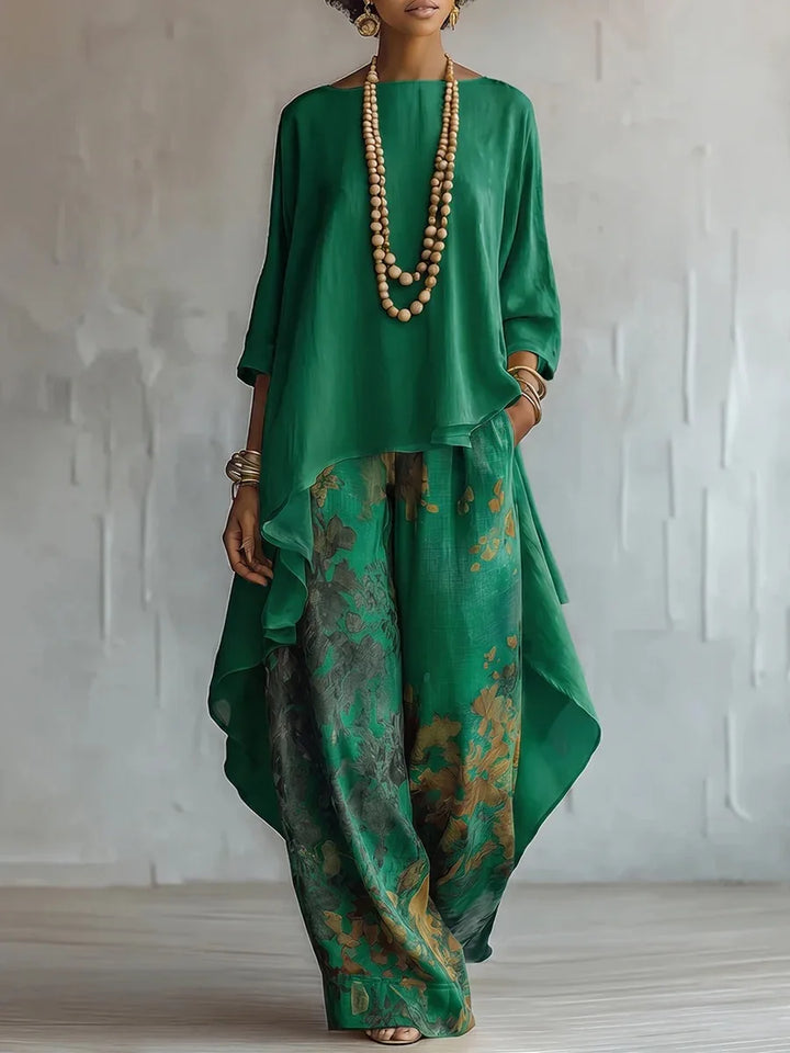 Women's Printed Set with an Asymmetric Top and Wide-Leg Pants